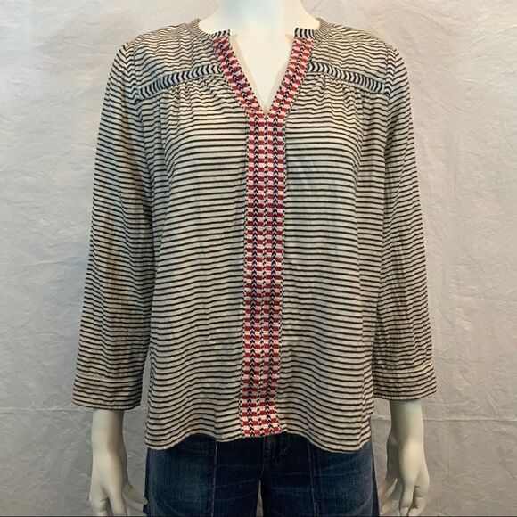 J. CREW EMBROIDERED ALPINE FOLK POPOVER IN STRIPE - Picture 2 of 7